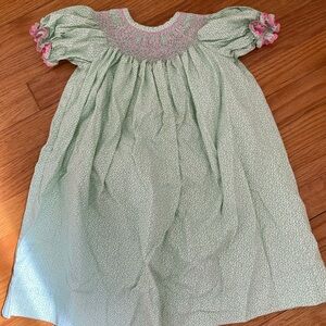 Green and pink floral dress with smocking/embroidery detail